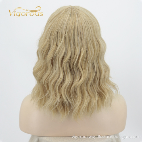 Wholesale Good Quality High Temperature Fiber Supplies Blonde Bob Cut Short Synthetic Afro Kinky Wig